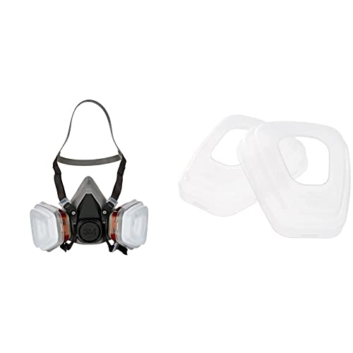 3M Respiratore semimaschera per verniciatura a spruzzo 6002C con filitri rimovibili & 501 Set 2 Ghiera Coprifiltro Per Filtri Serie 5000