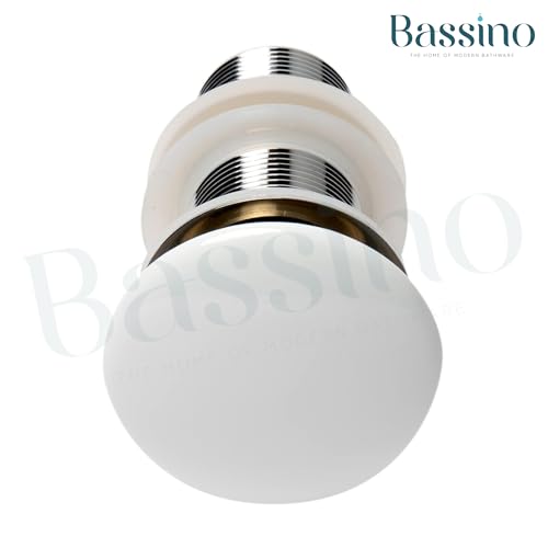 Image of BASSINO Premium 5 Inch Brass Waste Coupling /Washbasin Drainer /Rust-Proof Pop-Up for Basin /Drain Stopper for Tabletop, Wall-Mount & Pedestal Wash Basins(Glossy White)