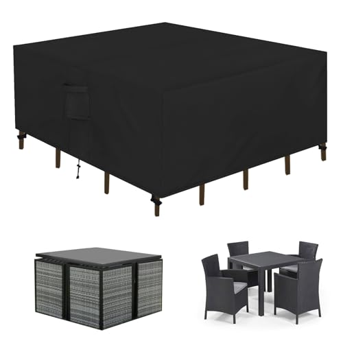 Easy-Going Rectangle Patio Furniture Cover Waterproof Outdoor Dining Table and Chair Cover Anti-UV Outside Sectional Sofa Set Covers (110"L x 84"W x 28"H, Black) 110"L x 84"W x 28"H Black