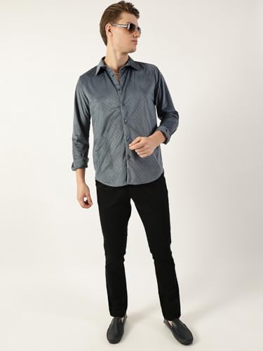 Image of Thomas Scott Men's | Solid | Textured Fabric | Full Sleeve | Slim Fit | Polyester-Blend | Spread Collar | Casual Shirt