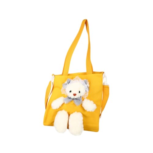 Sac fourre-tout en toile minkissy avec fermeture éclair et ours en peluche pour femme