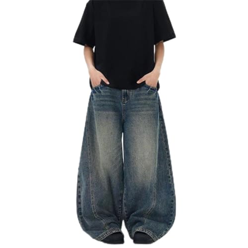 Men's Vintage Spring Oversized Wide Leg Jeans Distressed Patchwork Streetwear Loose Denim Trousers - Main Image