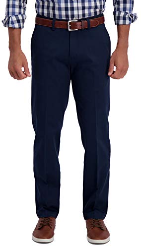 Haggar Men's Premium Comfort Khaki Flat Front Straight Fit Pant, Blue, 30 x 30