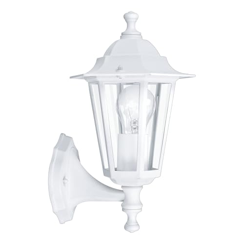 EGLO Außen-Wandlampe Laterna 5, 1 flammige Außenleuchte, Wandleuchte aus Aluguss und Glas, Farbe: Weiß, Fassung: E27, IP44