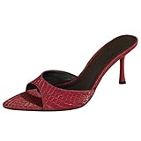 Sandalias Mule Mujer Punta Fina, Estampado de Cocodrilo, Tacón de Aguja, Disponibles en Negro, Burdeos, Verde,Burgundy,36 EU
