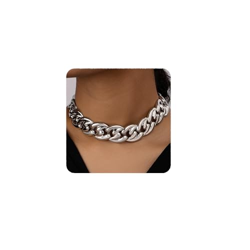 YERTTER Punk Silver Chunky Choker Necklace Big Grunge Chain Adjustble