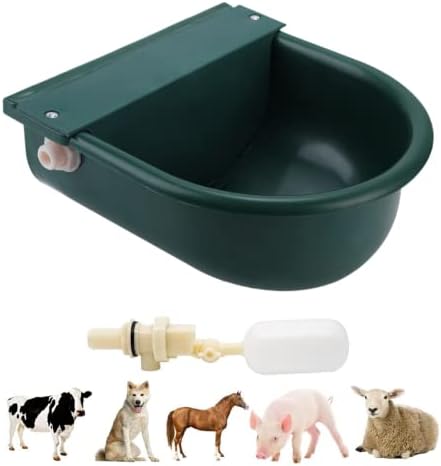 BREUAILY Bebedero Automático para Caballos Bebedero para Ganado con Válvula Flotante Y Orificios de Drenaje para Caballos Bovinos Cabras Ovejas Cerdos y Perros (Verde Oscuro)