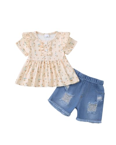 Mikrdoo Baby 6 9 12 Month Girl Clothes Yellow Floral 2 Pieces Clothing Sets