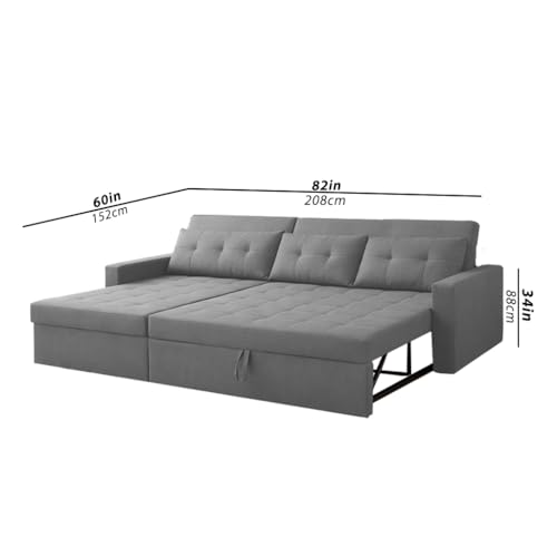 Image of Emilio 4 Seater LHS L - Shape Pull-Out Sofa Cum Bed Sofa for Living Room (Dark Grey Fabric Color) Premium Fabric Sofa Set for Living Room Sofa Cum Bed