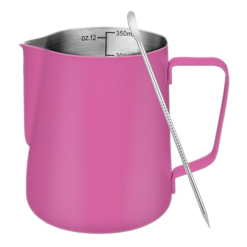 Image of Amrules Milk Frothing Pitcher 12oz Frother Cup Barista Tools, Rose Red