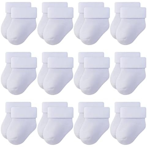 RATIVE Newborn Thick Terry Turn Cuff Socks for Unisex Baby Boy and Girl (0-6 months, 12-pairs/white) Cover