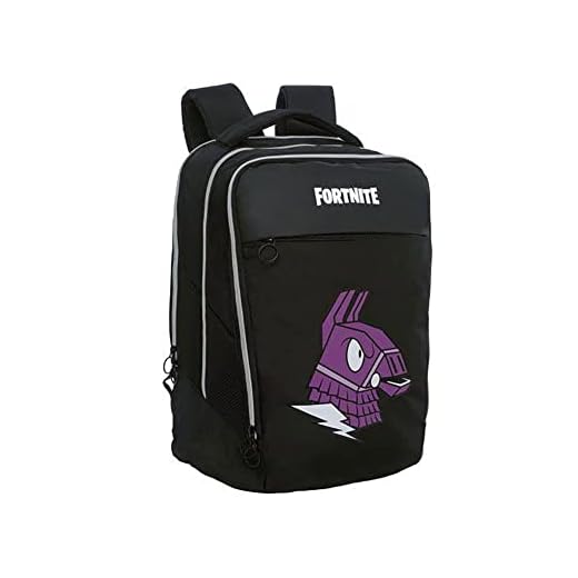 Franco Panini. Mochila escolar compatible con Fortnite Lama Organizado Americano Negro 42 x 29 x 20 cm, Negro