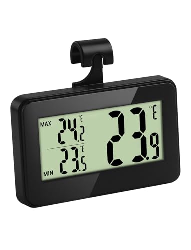Kühlthermometer, Kühlschrankthermometer, Gefrierschrank Thermometer mit Max/Min-Speicherung, Kühlschranküberwachung (Schwarz)