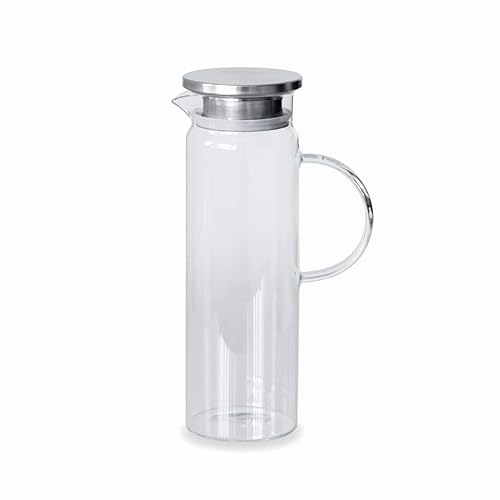 LACOR - 61952 - Jarra de Vidrio Borosilicato- Tapa Acero Inoxidable - Filtro Colador - Perfecta para el Agua, Limonada, café helado, té - Apta para el Lavavajillas - 1,7L.