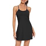 Durio Damen Tenniskleid Mit BH Und Shorts Trainingskleid Mit Taschen Kleider Mit Verstellbaren Trägertaschen Für Golf Tennis Sport Yoga Schwarz 42 (Tag Size XL)