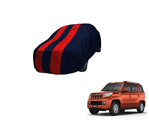 Image of Auto Hub Car Cover Compatible with Mahindra TUV 300 with Mirror Pocket,Triple Stitched, Weather Proof, TUV 300 Car Cover- Navy-Red