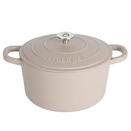 Image of Crock-Pot Artisan 5-Quart Round Cast Iron Dutch Oven with Lid - Matte Dusty Pink, Durable Oven Safe Cookware