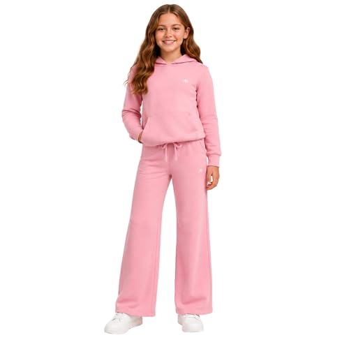 AEROPOSTALE Girls Sweatsuit Set - 2 Piece Fleece Hoodie Sweatshirt, Flare Jogger Sweatpants - Track Suit Set for Girls, 7-16, Size 10-12, Pink