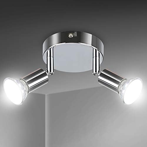 Creyer LED Ceiling Light Rotatable, 2 Way Round Plate LED Ceiling Spot Lights, ø110mm (Including 2x4W GU10 LED Light Bulbs, 450LM, Cool White) LED Ceiling Lamp for Kitchen, Living Room - White Chrome