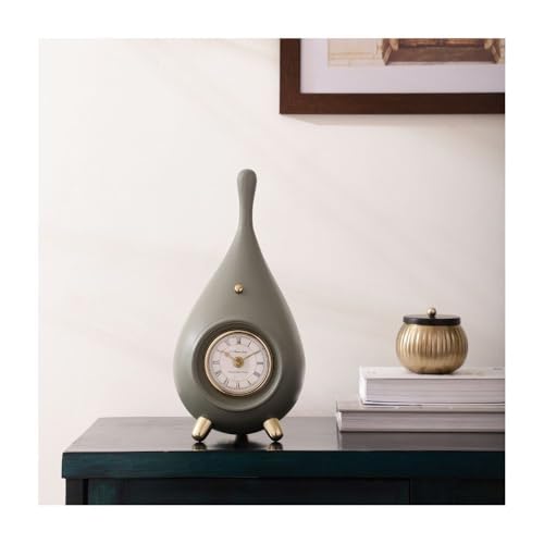 Image of Decor de Maison Brings Handcrafted Time Drop Table Clock for Living Room, Bedroom, Study Table, Office Desk | Classic Non-Ticking Tabletop Battery Operated Analog Desk Clock (Green Gold)