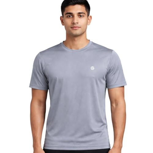 Image of Gloster Men's Striped Sports T-Shirt | Polyester Lycra Blend | Lightweight Gym & Workout T-Shirt | Regular Fit Round Neck Activewear for Men & Boys