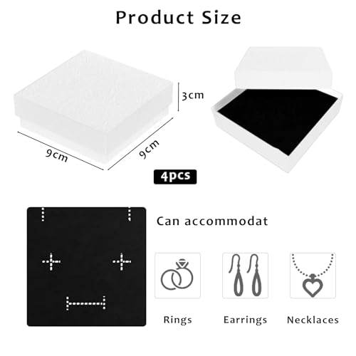 Funrelaxer 4 Pack Schmuckschachteln, Schmuckschachtel klein und stilvoll für Ringe, Ohrringe und Anhänger, Robust und umweltfreundlich in schwarzem Mattkarton Geschenkverpackung Schmuck