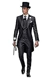 Wemaliyzd Men's 3 Piece Wedding Suit Tailcoat Tuxedo Long Tail Collar Vest Pants(Charcoal,44S)