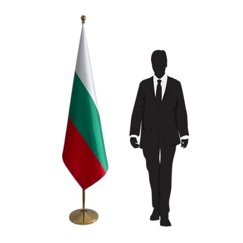 Drapeau Bulgarie en inox doré mât de prestige pour bureau de direction