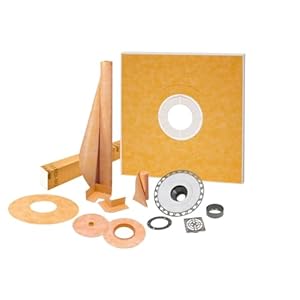 Schluter Kerdi Shower Kit with Shower Tray, Curb, Waterproofing Membrane, Strips, and Seals – Waterproofing System for Showers – PVC Plastic, Center Outlet Position, 48″ x 48″ Tray Size – KSK1220PVCE