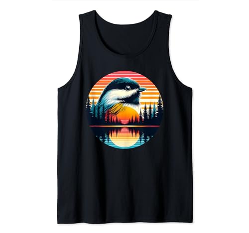 Chickadee Bird Sunset, estilo retro, estilo safari vintage de los 70 Camiseta sin Mangas