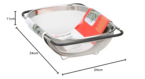 Edelstahl Sieb für Spüle Abtropfsieb ausziehbar m. Griffe 33x23,5x10cm Spülensieb Spülsieb Küchensieb Spülbeckensieb Nudelsieb Haushalssieb, Silber