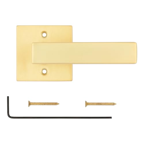 Image of Kwikset Singapore Dummy Door Handle, Single Sided Lever for Closets, French Double Doors, and Pantry, Satin Brass Non-Turning Reversible Interior Push /Pull Lever, with Microban Protection (Pack of 4)