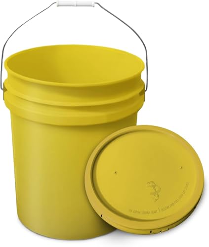 5-Gallon Yellow Bucket Pail Container with Lid | Metal Handles with Plastic Grip for Easy Carrying | Multi-Use | Easy Stack and Store | Heavy-Duty Extra Durable | Food Grade | BPA Free - 1 Pack