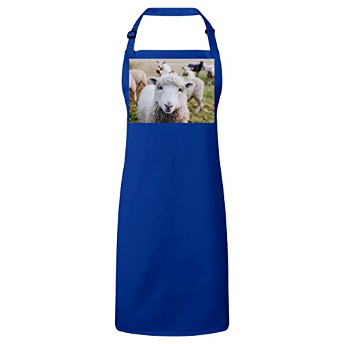 Tablier cuisine bleu premium à motif prairie d'Irlande en tissu