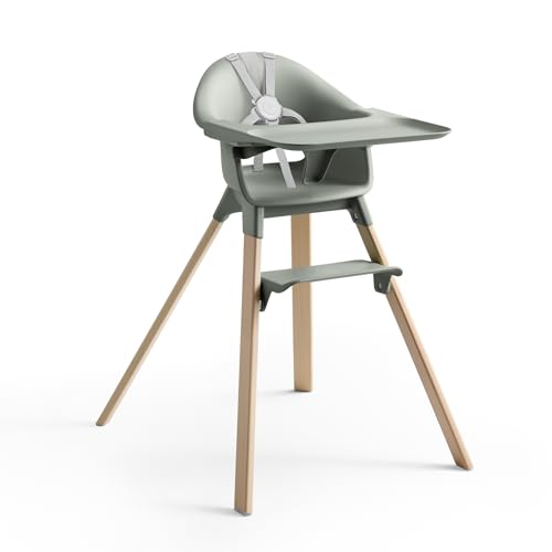 Image of Stokke Clikk High Chair, Glacier Green - All-in-One High Chair with Tray + Harness - Light, Durable & Travel Friendly - Ergonomic with Adjustable Features - Best for 6-36 Months or Up to 33 lbs