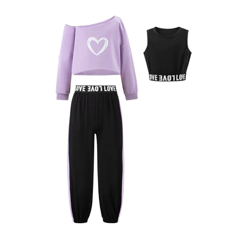 MIANZHI Girls 3 Piece Outfits Graphic Crop Top Camisole and Sweatpants Set Summer Workout Shirt Tank and Pants Overalls