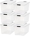 IRIS USA 72 Qt Stackable Plastic Storage Bins with Lids, 6 Pack - BPA-Free, Made in USA - See-Through Organizing Solution, Latches, Durable Nestable Containers, Secure Pull Handle - Clear