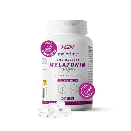 HSN Melatonina 1,9mg de Liberación Prolongada (8 horas) | 120 Tabletas | La Melatonina contribuye a Aliviar Jet Lag | No-GMO, Vegano, Sin Gluten