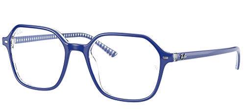 Ray-Ban Unisex RX5394 John Square Prescription Eyewear Frames, Blue on Vichy Blue/White/Demo Lens, 49 mm
