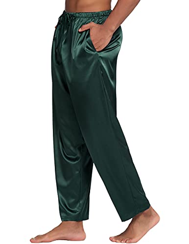Ekouaer Mens Satin Long Pj Bottoms Solid Loungwear Pants Silk Summer Green Pajama Pants With Pockets(Dark Green,X-Large) #TOP2