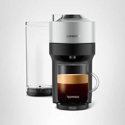 Nespresso Vertuo Pop+ Deluxe Coffee & Espresso Maker by De'Longhi, Silver | Compact silver coffee machine with sleek design, 37 fl. oz. side tank, 30 second heat-up and auto capsule ejection.