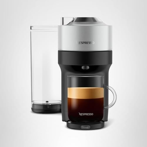 Nespresso Vertuo Pop+ Deluxe Coffee & Espresso Maker by De'Longhi, Silver | Compact silver coffee machine with sleek design, 37 fl. oz. side tank, 30 second heat-up and auto capsule ejection.