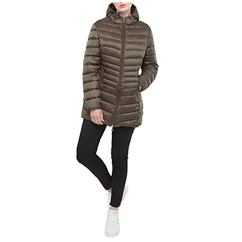 Rokka&Rolla Women's Lightweight Packable Puffer Jacket Water-Resistant Hooded Winter Long Coat #TOP2