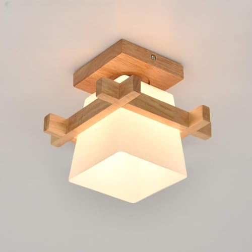 Plafonnier Verre E27 et Bois Massif - Luminaire Design Chic pour Entrée et Porche