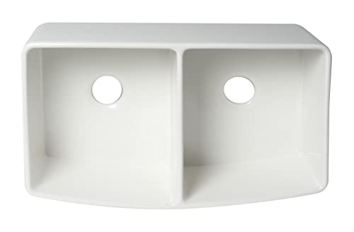 Alfi Brand Abfc3320D-W White Smooth Curved Apron 33" X 20" Double Bowl Fireclay Farm Sink With Grid #TOP6