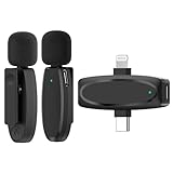 JTTSO Wireless Microphone for iPhone, Dual Mini Microphones with AI Noise Cancelling & USB-C/Lightning Receiver, for Streaming YouTube Vlog Interview Podcast