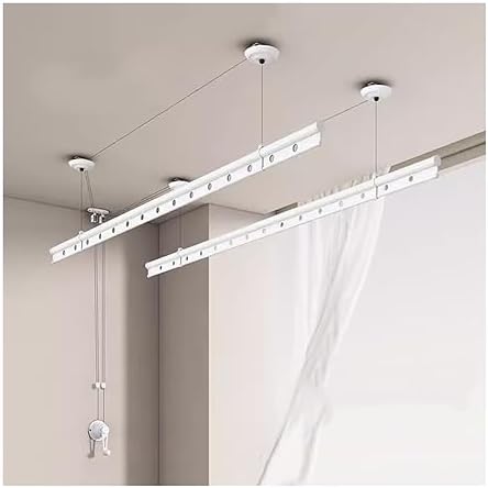 Ceiling Drying Rack White Lifting Clothes Hanger Balcony Double Pole Clothes Hanger Top Mounted Hand Operated Household Automatic Clothes Hanger for Balcony, Bathroom to,