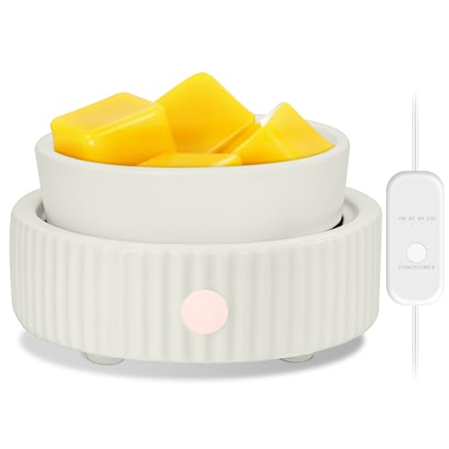 Wax Melt Warmer with 4 Timer & PTC Heating- Ceramic Fragrance 3-in-1 Oil Burner Electric Candle Wax Melter for Home Office Bedroom Fragrance, Home Décor and Gift Choice White Pinstripe