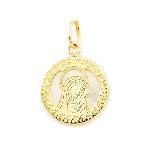 Pendentif Vierge en nacre et or jaune 9 carats un bijou brillant d'exception