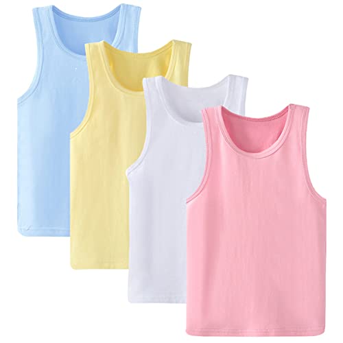 Anktry 2-8 Years Little Girls Solid Colors Soft Undershirt Sleeveless Shirts 4 Pack Kids Comfort Breathable Tank Tops